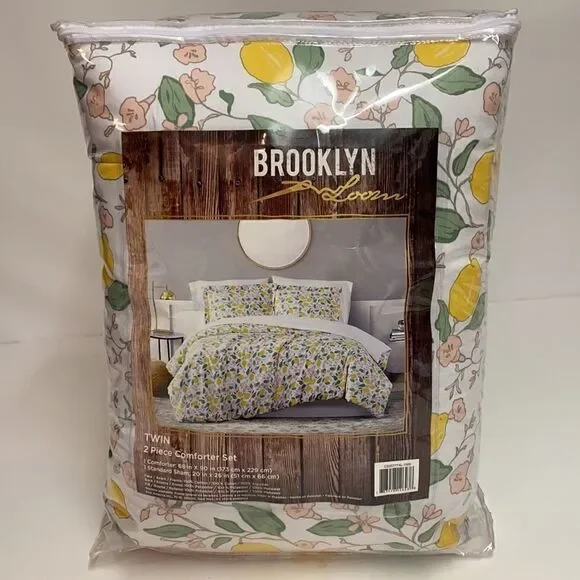 Brooklyn Loom Lemon 🍋 Tree‎ Comforter Set, Twin, Verbena 100% cotton